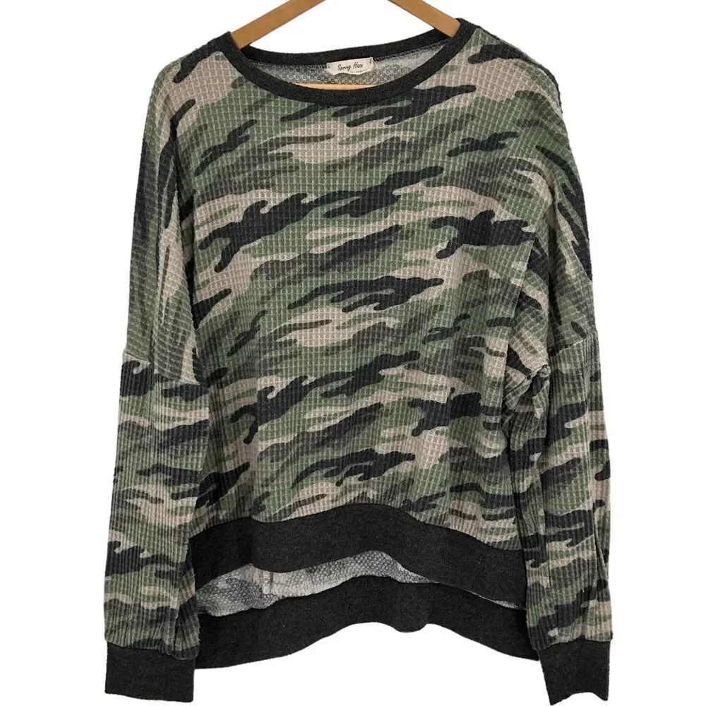 Spring Haze slouchy green camp waffle knit top  size medium